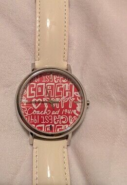 Coach Poppy Graffiti Print Watch Patent Band Red White VGUC